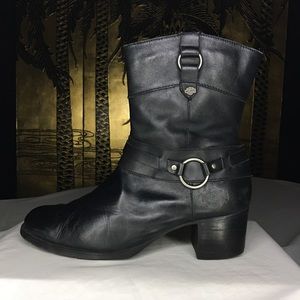 Harley Davidson Leather Heeled Zipper Boots (Rare)